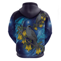 New Zealand Kokako Bird Hoodie Kowhai Galaxy Style Polynesian Pattern