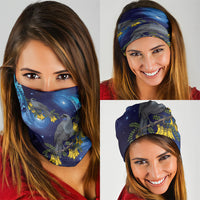 New Zealand Kokako Bird Neck Gaiter Kowhai Galaxy Style Polynesian Pattern