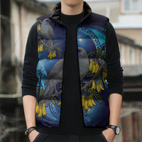New Zealand Kokako Bird Sleeveless Puffer Jacket Kowhai Galaxy Style Polynesian Pattern