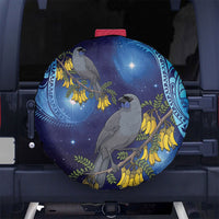 New Zealand Kokako Bird Spare Tire Cover Kowhai Galaxy Style Polynesian Pattern