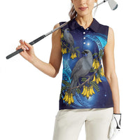 New Zealand Kokako Bird Women Sleeveless Polo Shirt Kowhai Galaxy Style Polynesian Pattern
