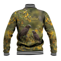 New Zealand Kaka Bird Baseball Jacket Kowhai Flower Landscape Style