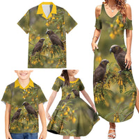 New Zealand Kaka Bird Family Matching Summer Maxi Dress and Hawaiian Shirt Kowhai Flower Landscape Style LT22 - Polynesian Pride