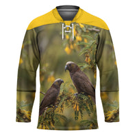 New Zealand Kaka Bird Hockey Jersey Kowhai Flower Landscape Style LT22 Unisex Green - Polynesian Pride