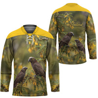 New Zealand Kaka Bird Hockey Jersey Kowhai Flower Landscape Style LT22 - Polynesian Pride