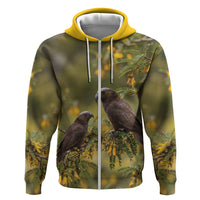 New Zealand Kaka Bird Hoodie Kowhai Flower Landscape Style LT22 Zip Hoodie Green - Polynesian Pride