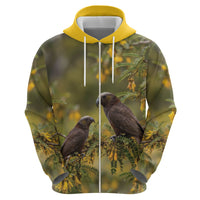 New Zealand Kaka Bird Hoodie Kowhai Flower Landscape Style LT22 - Polynesian Pride