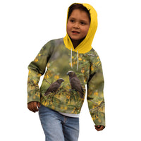New Zealand Kaka Bird Kid Hoodie Kowhai Flower Landscape Style LT22 - Polynesian Pride