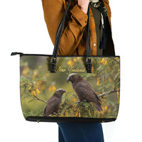 New Zealand Kaka Bird Leather Tote Bag Kowhai Flower Landscape Style