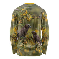 New Zealand Kaka Bird Long Sleeve Shirt Kowhai Flower Landscape Style LT22 - Polynesian Pride