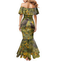 New Zealand Kaka Bird Mermaid Dress Kowhai Flower Landscape Style LT22 - Polynesian Pride