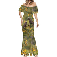 New Zealand Kaka Bird Mermaid Dress Kowhai Flower Landscape Style LT22 - Polynesian Pride