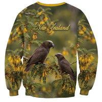 New Zealand Kaka Bird Sweatshirt Kowhai Flower Landscape Style