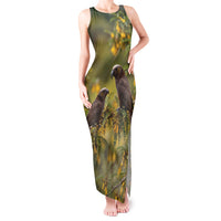 New Zealand Kaka Bird Tank Maxi Dress Kowhai Flower Landscape Style LT22 Women Green - Polynesian Pride