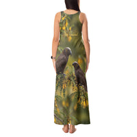 New Zealand Kaka Bird Tank Maxi Dress Kowhai Flower Landscape Style LT22 - Polynesian Pride