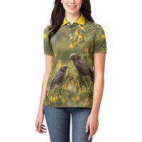 New Zealand Kaka Bird Women Polo Shirt Kowhai Flower Landscape Style LT22 - Polynesian Pride