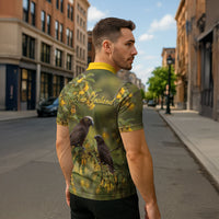 New Zealand Kaka Bird Zipper Polo Shirt Kowhai Flower Landscape Style LT22 - Polynesian Pride