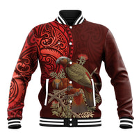 New Zealand Kaka Bird Personalised Baseball Jacket Pohutukawa Matariki Maori Pattern