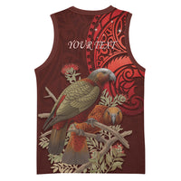 New Zealand Kaka Bird Personalised Basketball Jersey Pohutukawa Matariki Maori Pattern