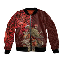 New Zealand Kaka Bird Personalised Bomber Jacket Pohutukawa Matariki Maori Pattern