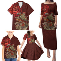 New Zealand Kaka Bird Personalised Family Matching Puletasi and Hawaiian Shirt Pohutukawa Matariki Maori Pattern LT22 - Polynesian Pride
