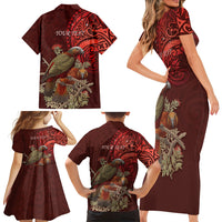 New Zealand Kaka Bird Personalised Family Matching Short Sleeve Bodycon Dress and Hawaiian Shirt Pohutukawa Matariki Maori Pattern LT22 - Polynesian Pride