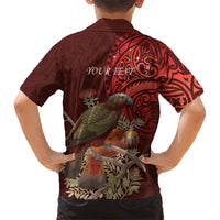 New Zealand Kaka Bird Personalised Family Matching Tank Maxi Dress and Hawaiian Shirt Pohutukawa Matariki Maori Pattern LT22 - Polynesian Pride