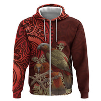 New Zealand Kaka Bird Personalised Hoodie Pohutukawa Matariki Maori Pattern