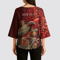 New Zealand Kaka Bird Personalised Kimono Sleeve Blouse Pohutukawa Matariki Maori Pattern