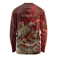 New Zealand Kaka Bird Personalised Long Sleeve Shirt Pohutukawa Matariki Maori Pattern LT22 - Polynesian Pride