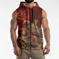 New Zealand Kaka Bird Personalised Sleeveless Zip Hoodie Pohutukawa Matariki Maori Pattern LT22 - Polynesian Pride