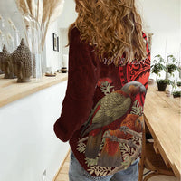 New Zealand Kaka Bird Personalised Women Casual Shirt Pohutukawa Matariki Maori Pattern LT22 - Polynesian Pride