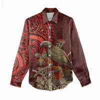 New Zealand Kaka Bird Personalised Women Casual Shirt Pohutukawa Matariki Maori Pattern LT22 - Polynesian Pride
