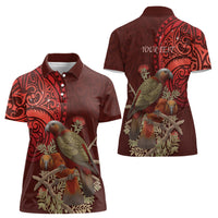 New Zealand Kaka Bird Personalised Women Polo Shirt Pohutukawa Matariki Maori Pattern LT22 - Polynesian Pride