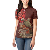 New Zealand Kaka Bird Personalised Women Polo Shirt Pohutukawa Matariki Maori Pattern LT22 - Polynesian Pride