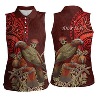 New Zealand Kaka Bird Personalised Women Sleeveless Polo Shirt Pohutukawa Matariki Maori Pattern LT22 - Polynesian Pride