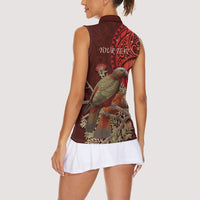 New Zealand Kaka Bird Personalised Women Sleeveless Polo Shirt Pohutukawa Matariki Maori Pattern LT22 - Polynesian Pride