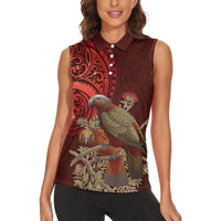 New Zealand Kaka Bird Personalised Women Sleeveless Polo Shirt Pohutukawa Matariki Maori Pattern LT22 - Polynesian Pride