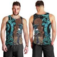 New Zealand Tui Bird Wahaika Men Tank Top Maori Weapon Paua Shell Koru Pattern