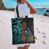 New Zealand Tui Bird Wahaika Tote Bag Maori Weapon Paua Shell Koru Pattern