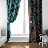 New Zealand Tui Bird Wahaika Window Curtain Maori Weapon Paua Shell Koru Pattern