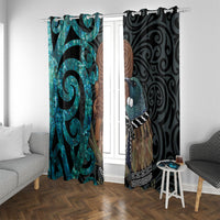 New Zealand Tui Bird Wahaika Window Curtain Maori Weapon Paua Shell Koru Pattern