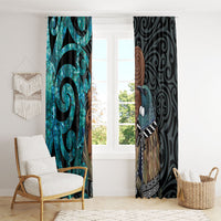 New Zealand Tui Bird Wahaika Window Curtain Maori Weapon Paua Shell Koru Pattern