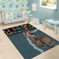 New Zealand Tui Bird Maripi Area Rug Maori Weapon Kowhaiwhai Pattern