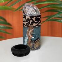 New Zealand Tui Bird Maripi 4 in 1 Can Cooler Tumbler Maori Weapon Kowhaiwhai Pattern