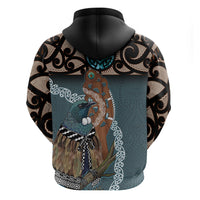 New Zealand Tui Bird Maripi Zip Hoodie Maori Weapon Kowhaiwhai Pattern