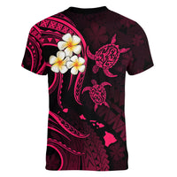 Personalised Molokai Hawaii Women V Neck T Shirt Polynesian Tattoo and Pacific Plumeria Pink Vibe LT9 - Polynesian Pride