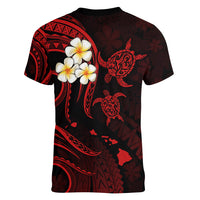 Personalised Molokai Hawaii Women V Neck T Shirt Polynesian Tattoo and Pacific Plumeria Red Vibe LT9 - Polynesian Pride