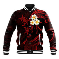 Personalised Lanai Hawaii Baseball Jacket Polynesian Tattoo and Pacific Plumeria Red Vibe LT9 Unisex Red - Polynesian Pride