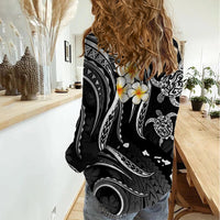 Personalised Lanai Hawaii Women Casual Shirt Polynesian Tattoo and Pacific Plumeria White Vibe LT9 - Polynesian Pride